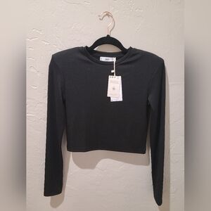 Mango Black Fitted Long Sleeve Crop Top